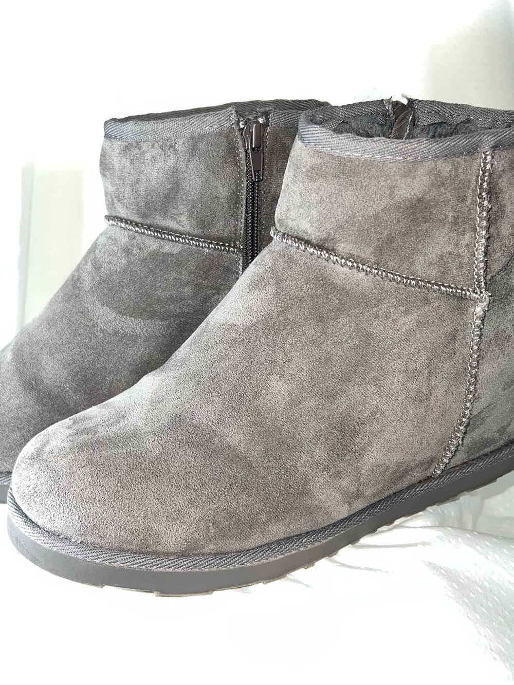 Women's Gray Suede Ankle Booties with Side Zip